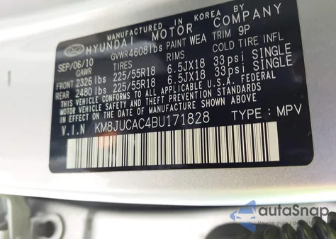 2011 Hyundai Tucson Limited from USA, damaged, VIN KM8JUCAC4BU171828